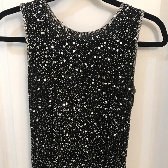 Vintage Black Beaded Backless Dress Front Slit - Picture 6 of 7